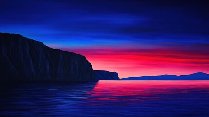 Wall Mural - a twilight sky blending deep blue and fiery red tones above the cliffs of santorini, greece