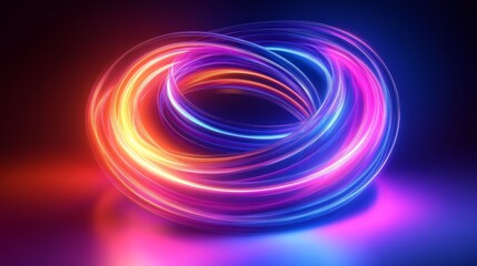 Poster - Colorful Abstract Swirling Light Trails in a Dark Gradient Background with Neon Effects