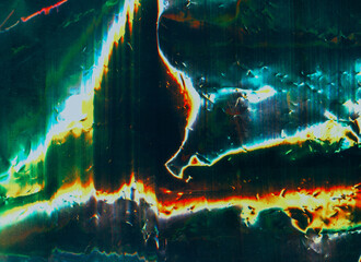 Wall Mural - color glitch. damaged film overlay. aged foil texture. green orange white light flare dust scratch h