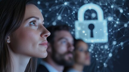 Diverse team coding with a cyber lock concept image.