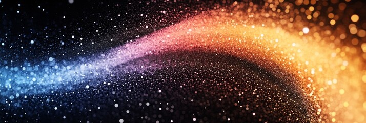 Sticker - Vibrant cosmic dust trail in a dark universe, shimmering with blue, pink, and orange hues. A magical, ethereal scene.