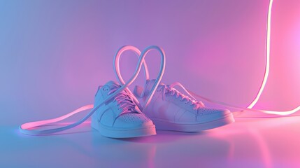 Leinwandbilder - Trendy studio photography of sneakers with creative laces in a captivating artistic environment