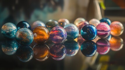 Aufkleber - Surreal glass spheres arrangement artistic indoor display with abstract composition for visual impact