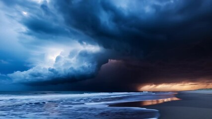 Wall Mural - stormy ocean with a lightning bolt in the sky. scene is intense and dramatic