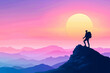 © pics3 - A person standing on a mountain peak, illuminated by the sunset, surrounded by a boundless horizon, embodying ambition and success