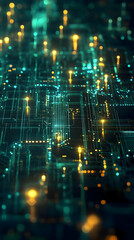 Aufkleber - Abstract digital circuitry with glowing lights, representing technology and innovation.