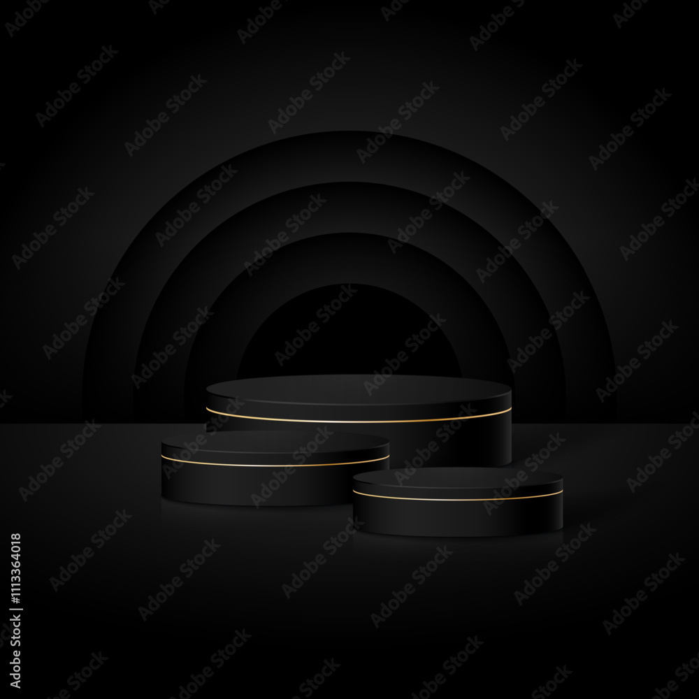 3D Minimal podium room with 3 set of steps realistic cylinder stand ...