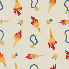 torch fire medal vector seamless pattern illustration for print, wallpaper, decoration.