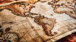 © LenaLensLife - A vintage world map printed on aged sepia paper with intricate details and a textured surface, featuring a compass for a nostalgic and historical exploration theme.