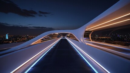 Aufkleber - Futuristic roadway journey urban skyline digital rendering nighttime atmosphere rear perspective innovative design insights