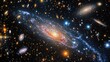 © Sirinya - A panoramic view of deep space featuring vivid nebulas, streaks of interstellar light, and a galaxy's spiral arms stretching across the starry night.
