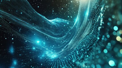 Wall Mural - Abstract Light Wave Patterns with Blue Particles and Depth Effects