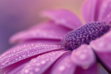 Wall Mural - Close-up of a pink flower with dew drops. (3)