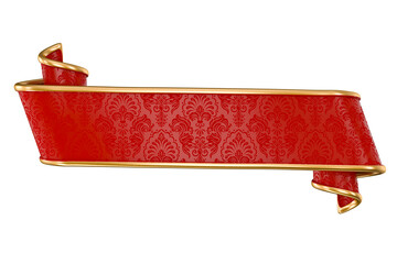 Wall Mural - Red And Gold Ribbon Banner With Ornament Pattern In 3D Render with background transparent