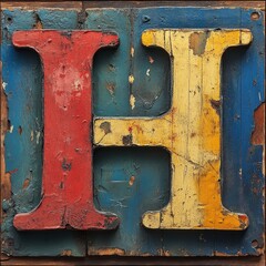 Wall Mural - Here's a 10-word (or less) description: Distressed wooden letter H,