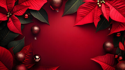 Wall Mural - Abstract background with red Poinsettia leaves. Horizontal composition.