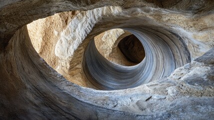 Canvas Print - Swirling rock formations inside a cave, showing a spiral pattern and textured surfaces.