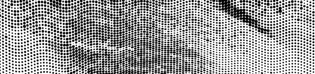 Abstract halftone wave dotted background. Halftone grunge pattern with square. Vector halftone modern pop art twisted texture for poster, cover, business card, postcard, art label layout, sticker.