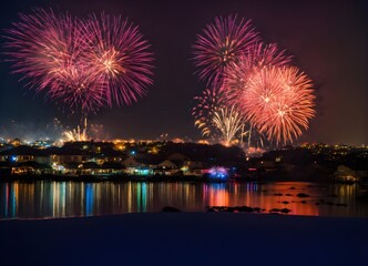 fireworks on the river new year celebration theme