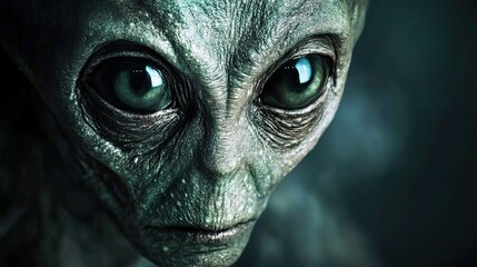 close up of a grey alien face