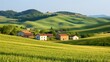 © AI Crafted - Charming settlement among rolling hills scenic landscape rural community tranquil environment aerial view nature's serenity