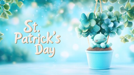 Wall Mural - Charming shamrock decor with cute character celebrating st. patrick's day. Happy St. Patrick's Day. Saint Patrick