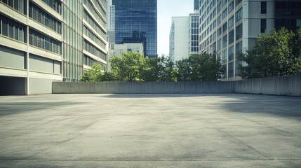 Poster - Empty City Rooftop Concrete Parking Area With Buildings