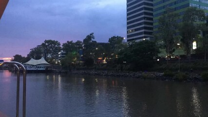 Wall Mural - Brisbane River Dusk Timelapse with Roadside Traffic