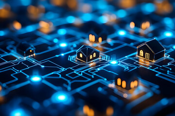 Aufkleber - A digital representation of smart homes interconnected through a network.