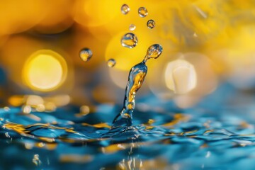 Wall Mural - Water droplet splash with bokeh background.