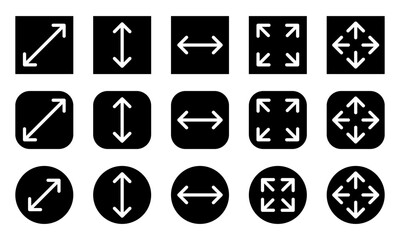 large big screen display icon set. compact, scalability, arrow mark, full screen, display screen siz