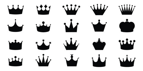 Crown icon set. collection of quolity crowns. Royals crown symbol silhouette.