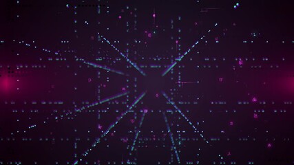 A dynamic technology background with a burst of digital data and code expanding outwards in shades of purple and blue, representing the rapid growth and evolution of technology.
