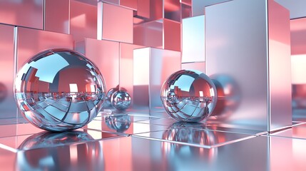 Wall Mural - abstract geometric shapes, including reflective spheres, create an interesting composition.