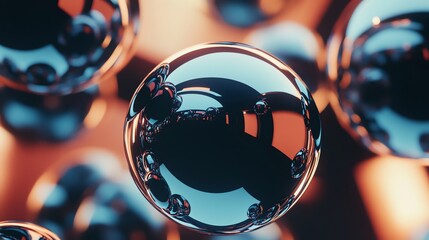 Canvas Print - a close-up of shiny spheres with reflections.