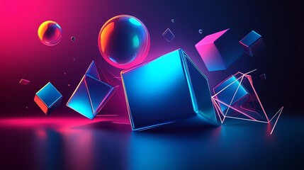 Wall Mural - abstract 3d geometric shapes with glowing neon lights.
