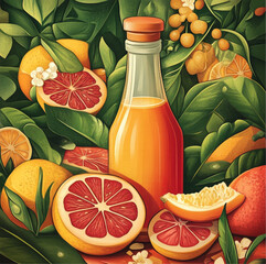 Wall Mural - orange juice and fruits, a classic beautiful juice