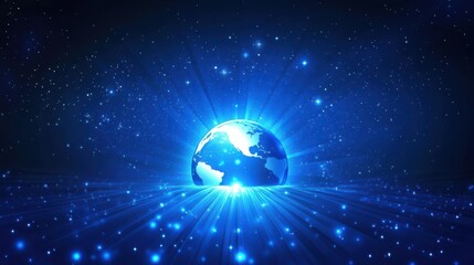 Wall Mural - stunning blue earth with bright stars and radiant light background