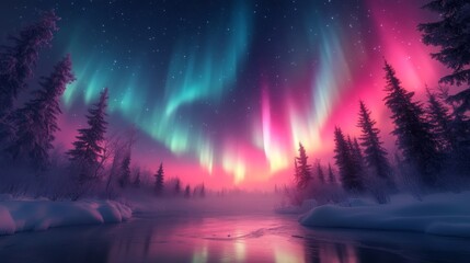 Wall Mural - 美しいオーロラの背景