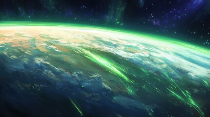 Wall Mural - stunning cosmic view of earth surrounded by colorful nebulae and stars