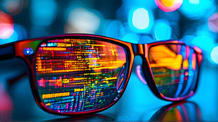 Wall Mural - computer code reflection on tech glasses cyber information digital data software hacker encryption e