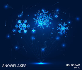 Wall Mural - hologram snowflakes. snowflakes made of polygons, triangles, dots, and lines. low-poly snowflakes st