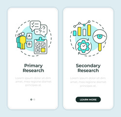 Wall Mural - market research types onboarding mobile app screen. walkthrough 2 steps editable graphic instruction