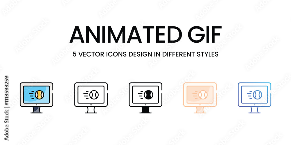 Animated GIF icons set in different style vector stock illustration ...