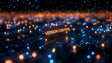 Innovative Abstract Background of Colorful Lights and Glowing Particles in Version Control Technology and Data Management for Software Development and Digital Transformation