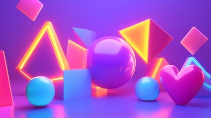 Wall Mural - abstract 3d background with neon shapes and glowing spheres.