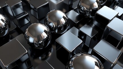 Wall Mural - a close-up of metallic spheres and cubes.