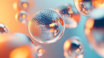 Wall Mural - close-up of floating glass spheres with a textured surface.