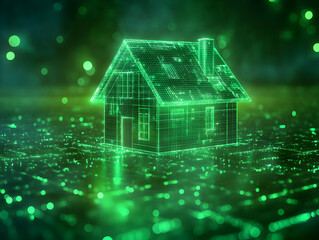 Aufkleber - A digital representation of a house, symbolizing technology and innovation in architecture.