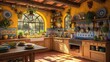 © Rere_Art151 - Sunlit Rustic Kitchen With Herbs and Colorful Pottery